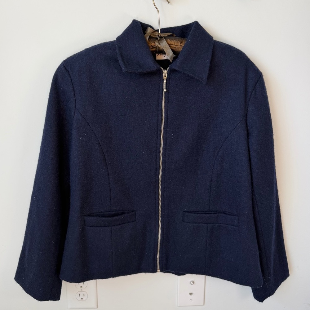 Vintage wool navy blue zip up jacket